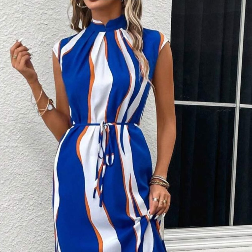 Blue & White Graphic Dress